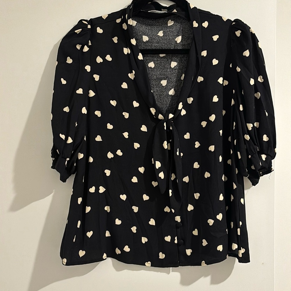 Reformation black with white heart short sleeve blouse. Worn once.